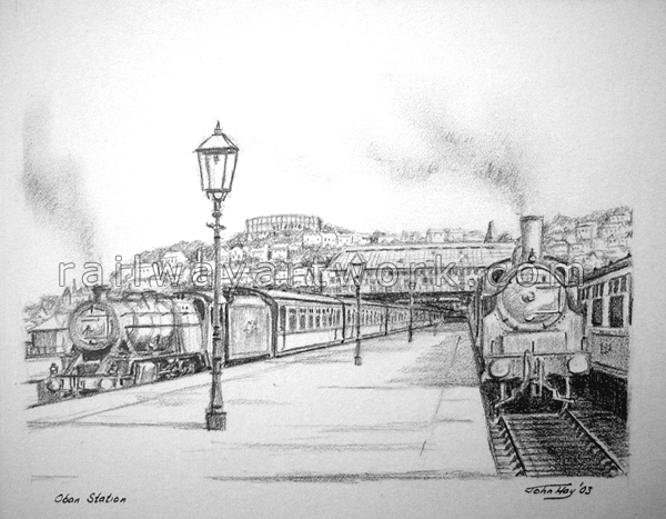 railway station colour sketch